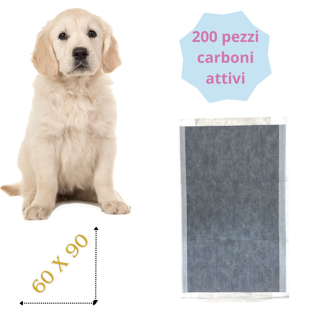 Traversine Cani 60x90 al Carbone Attivo con adesivi, 200 pezzi