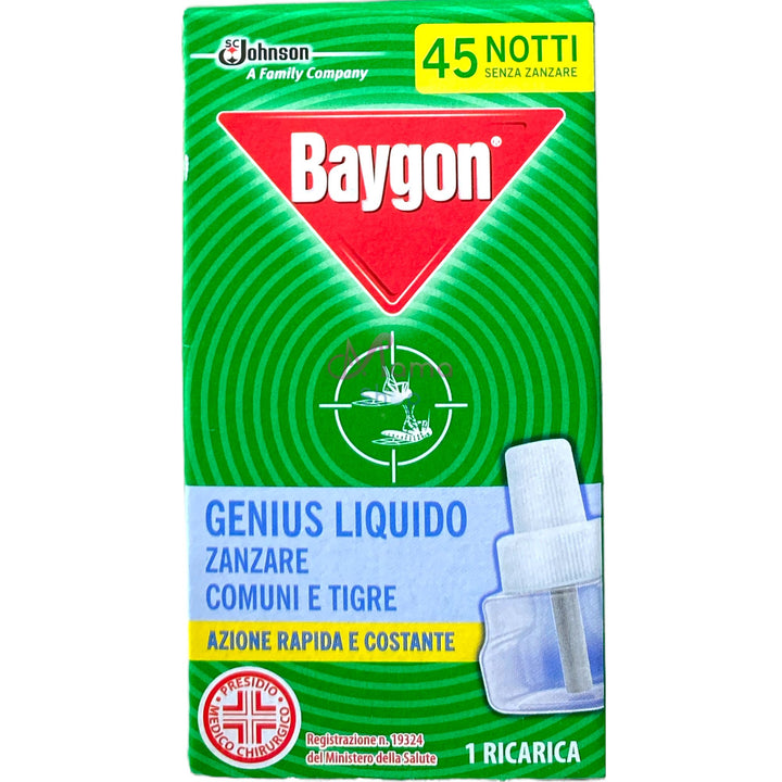 Baygon genius ricarica liquida per zanzare comuni e tigri 45 notti 27 ml