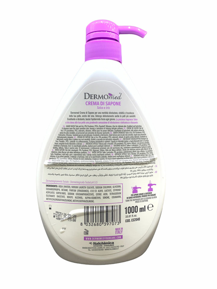 Dermomed sapone liquido dosatore 1 litro talco e iris