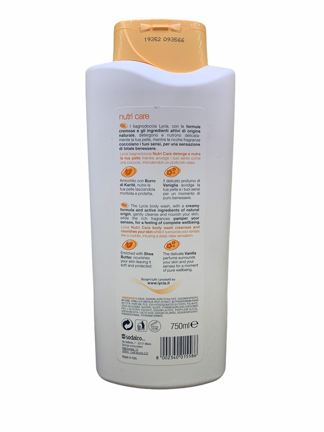 Lycia bagno doccia nutri care con burro di karitè e vaniglia 750 ml