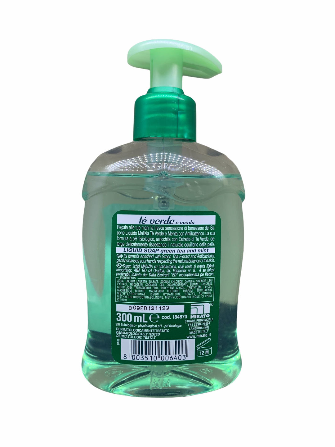 Malizia sapone liquido dosatore antibatterico tè verde 300 ml