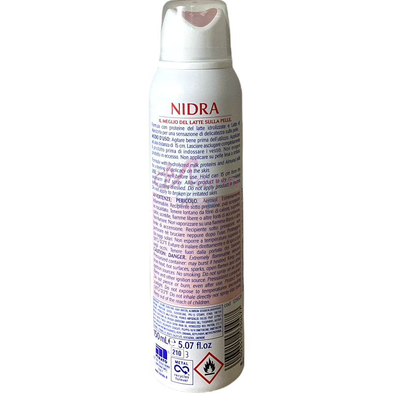 Nidra deodorante spray deolatte invisibile con proteine del latte e mandorla 150 ml