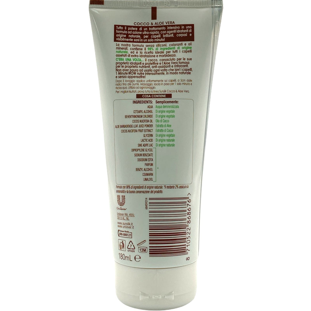 Sunsilk ricarica naturale trattamento 1 minute con cocco e aloe vera per capelli secchi 180 ml