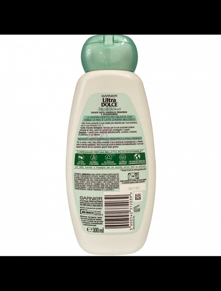 Ultra dolce shampoo bambini 2 in1 ipoallergenico con crema di riso e latte d'avena biologico 300 ml